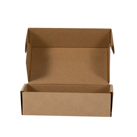 Brown corrugated mailer box, open