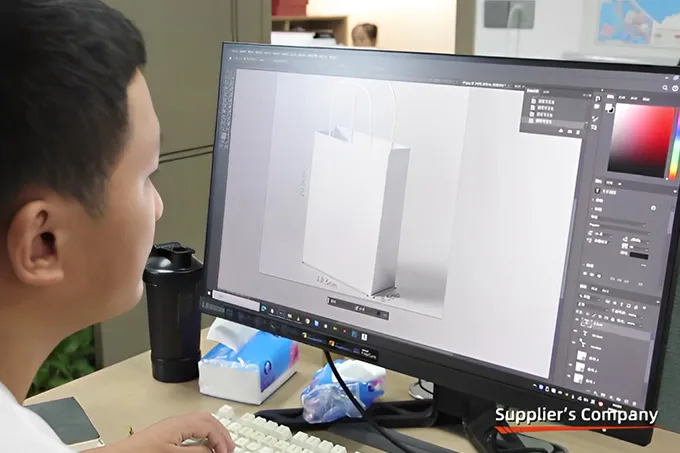 Packaging designer preparing a bag mockup