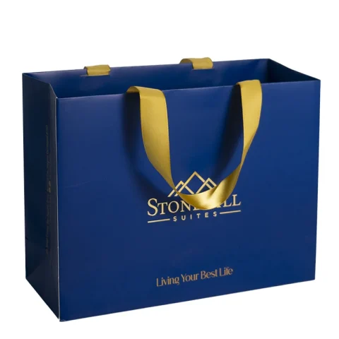 Navy Blue Kraft Paper Bag with Hot-Stamped Logo