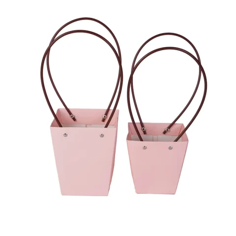 Pink Flower Bouquet Paper Bags with Handles
