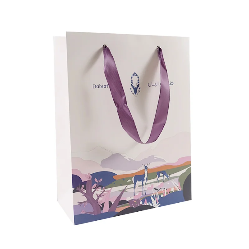 White Boutique Paper Bag with Red Ribbon, 120 gsm